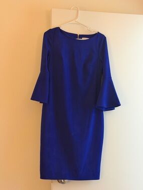 Calvin Klein Cobalt Blue Bell-Sleeve Sheath Dress